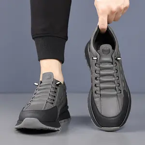 Men's genuine leather casual shoes, winter thick-soled crocodile-pattern business sneakers, stylish lace-up leather shoes, suitable for outdoor wear, providing support and comfort