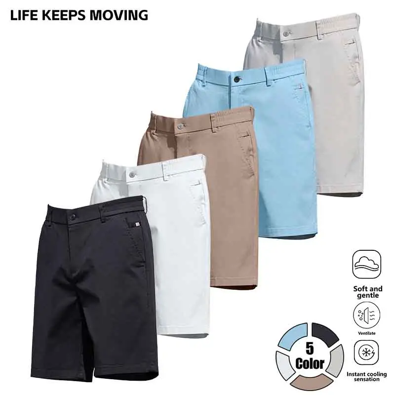 Spring men's fashion golf work shorts, elastic belt, fast-drying version, hiking leisure, business dress, sports men's light trousers, pockets, spring fresh