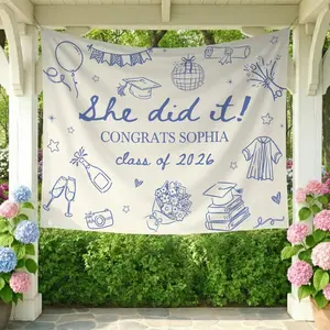 Personalized Graduation Party Banner, She Did It Graduation Decor, Class of 2026 Gift, Graduation Backdrop, Grad Party Tapestry Decoration