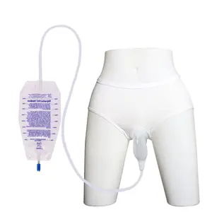 Wearable urine collector with reusable silicone bag breathable pure cotton underwear with 1 urine drainage bag 800ml and 0.7m catheter soft edge design white for elderly women