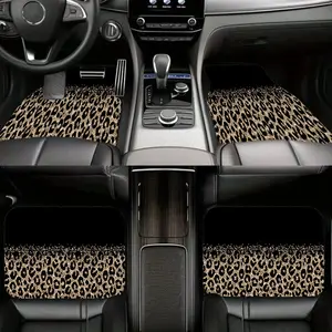 4pcs Leopard-Patterned Car Floor Mats, Car Interior Accessory, Made from Polyester, Providing Complete Coverage for Vehicles Including Cars, Suvs, Trucks, Offer All-Season Protection, Non-Slip Design, And Upgrade for Your Interior