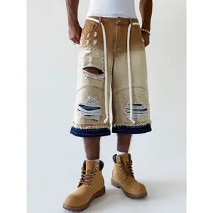 Men's Ripped Slant Pocket Drawstring Loose Fit Denim Shorts, Summer Streetwear, Country Concert Outfits