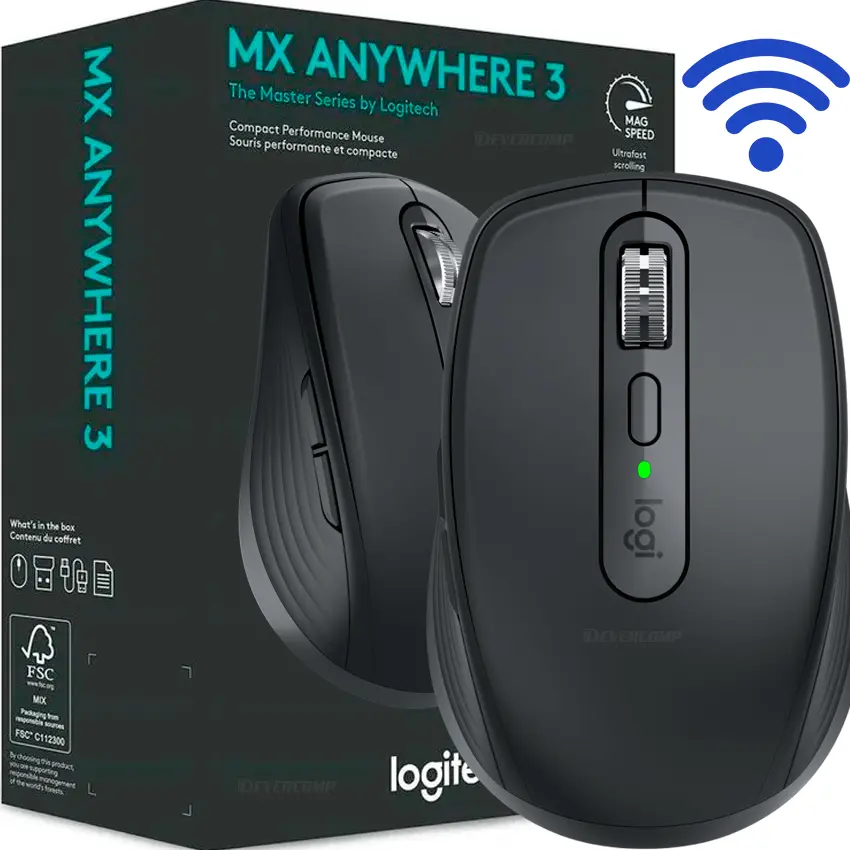 Logitech MX Anywhere 3S Wireless Optical Mouse, Black (910-006928)