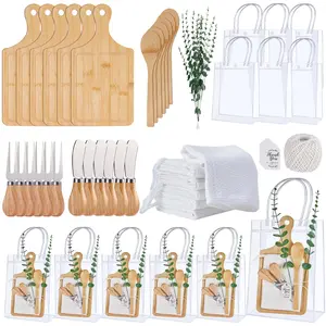 55Pcs Baby Shower Prizes for Game Winners 6 Sets Bamboo Cheese Board Spoon Fork Butter Spreaders Plaid Towel Thank You Card and Gift Bags for Baby Shower Wedding Bridal Shower Favors