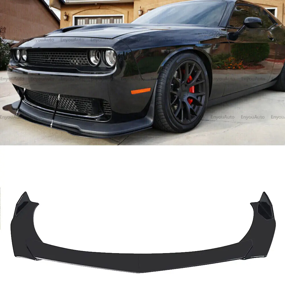 Glossy Black ABS Plastic Front Bumper Lip Spoiler Splitter Diffuser Body Kit - Longer Width, Elegant & Personalized Appearance, Car Decoration, Scraping Prevention, Universal Fit for Dodge Challenger SRT SXT, Acura, Includes 1 Bag of Screws, Elegant And P