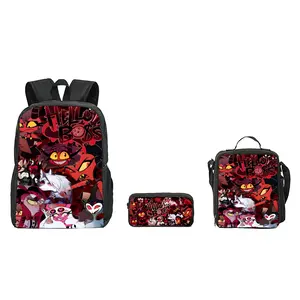 Helluva Boss 3 In 1 Backpack Set With Lunch Box Pencil Case For Boys Girls Teens Anime School Bag Large Capacity Lightweight Bookbag Adjustable Straps Back Cushion Back To School Gift Anime Lover Gift  Daypack