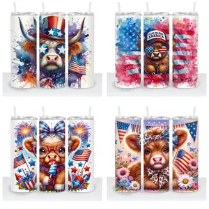 4th of July Highland Cow Choice - 20oz Double Wall Insulated - Plastic Straw & Lid included