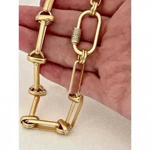 Carabiner Chain Necklace - Gold Color, Adjustable Length, Clips Included, Durable Design for Versatile Use