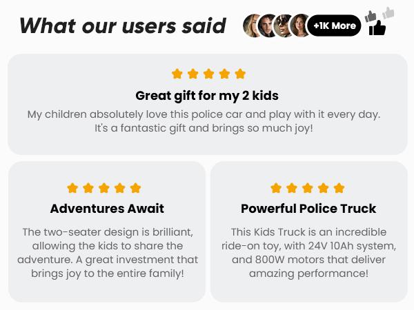 Hikiddo 24V 400W Kids Ride on Police Car with Remote Megaphone Bluetooth, Electric Police Car for Kids