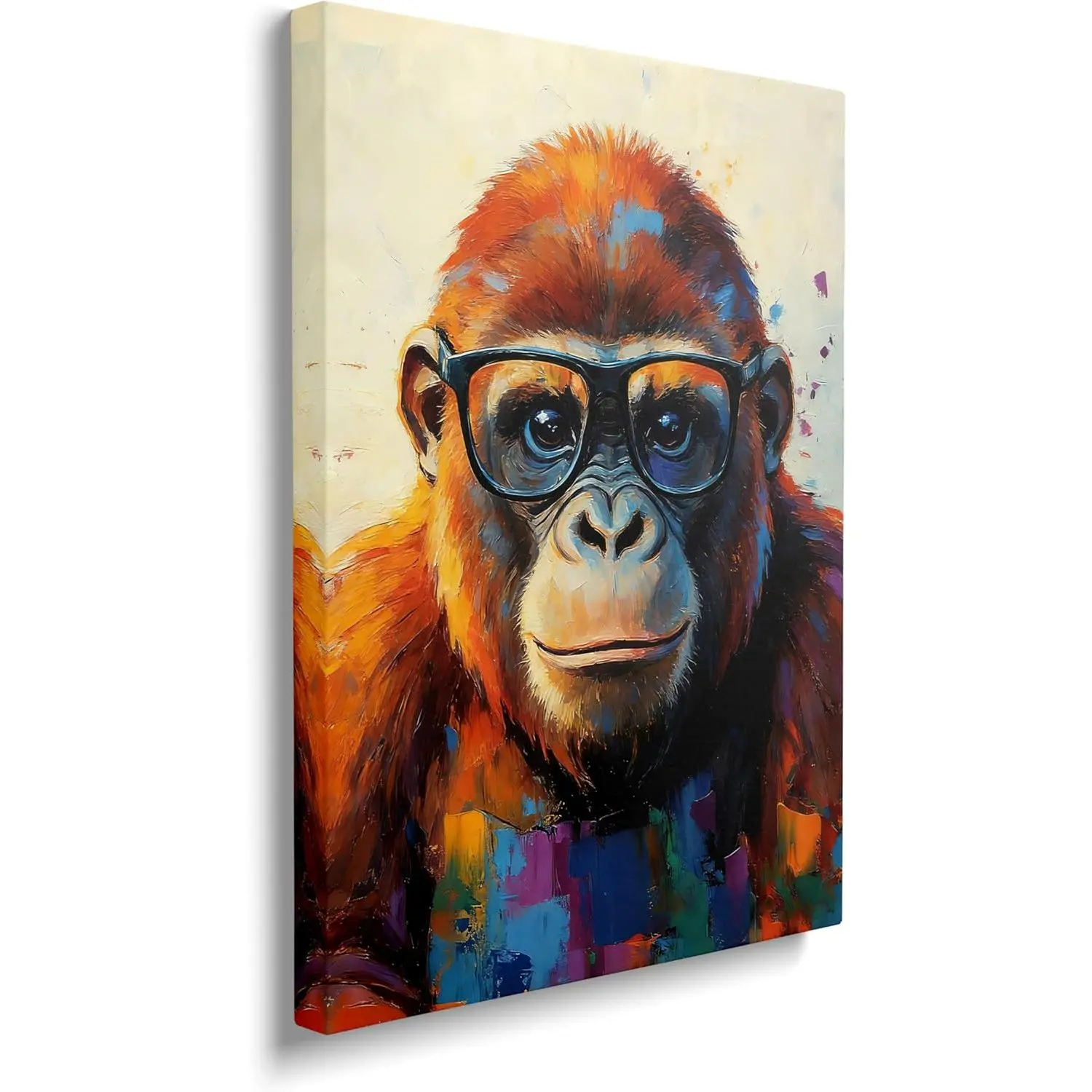 Framed Colorful Graffiti Gorilla Canvas Wall Art - Artistic Banksy-Style Funny Pop Art Animal Print Modern Decor, Ideal for Living Room, Bedroom, Home Office Gift