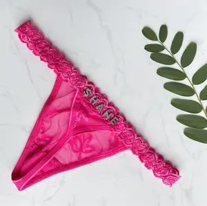Personalized Name Thong, Custom Thong with Name - Custom Lingerie with Custom Name - Red Lace Design -Convenient 3-6 Day Delivery