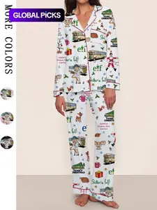 【Christmas Pajamas】Women's Christmas Pajama Set, Elegant Long Sleeve Top & Pants, Comfortable Home Wear, Fall Winter, Cute Holiday Gift Idea，christmas movie,Pajama Day,Pajama Party,christmas Vacation,EIF,Clark Christmas, Loungewear
