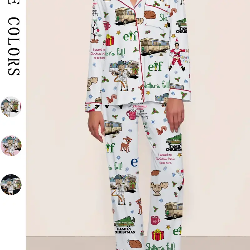 【Christmas Pajamas】Women's Christmas Pajama Set, Elegant Long Sleeve Top & Pants, Comfortable Home Wear, Fall Winter, Cute Holiday Gift Idea,christmas movie,Pajama Day,Pajama Party,christmas Vacation,EIF,Clark Christmas, Loungewear