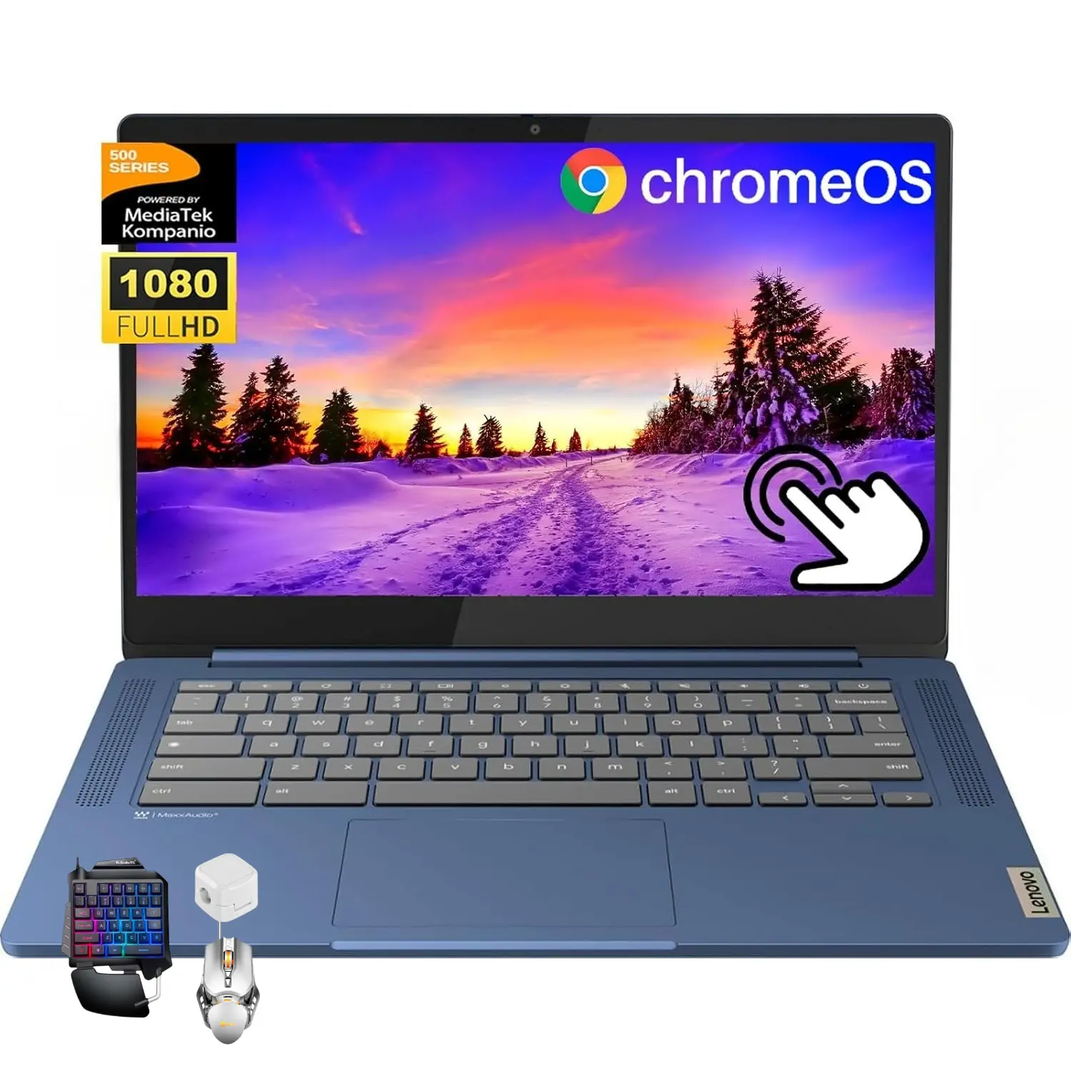 Lenovo 2026 Slim 3 14" FHD Touchscreen Chromebook | 8-Core MediaTek 520, Up to 16GB RAM, 64GB eMMC+128GB Micro SD, 13.5H Battery, WiFi 6, Chrome OS, Student Business Laptop with Bundle Accessory