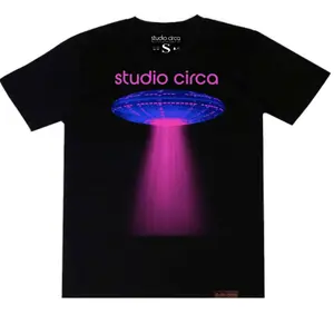 STUDIO CIRCA BLU UFO Landing Alien Craft - Pink Beam Feature Included on Black Tee.