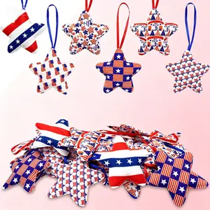 Patriotic Fabric Wrapped Stars, 30 Pcs 4th of July Decoration, 3.5 x 6.1 Inch Red White and Blue Ornaments, Memorial Day Tree Decor for Independence Day Veterans Day, Reusable No Glue Needed Patriotic Decor
