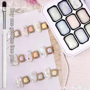 9 Color Aurora Pearl Effect Pure Gel Nail Polish, Permanent Soak off UV LED Nail Art Clear Coat, Includes Nail Brush, Nail Art Tool, Nail Art Set