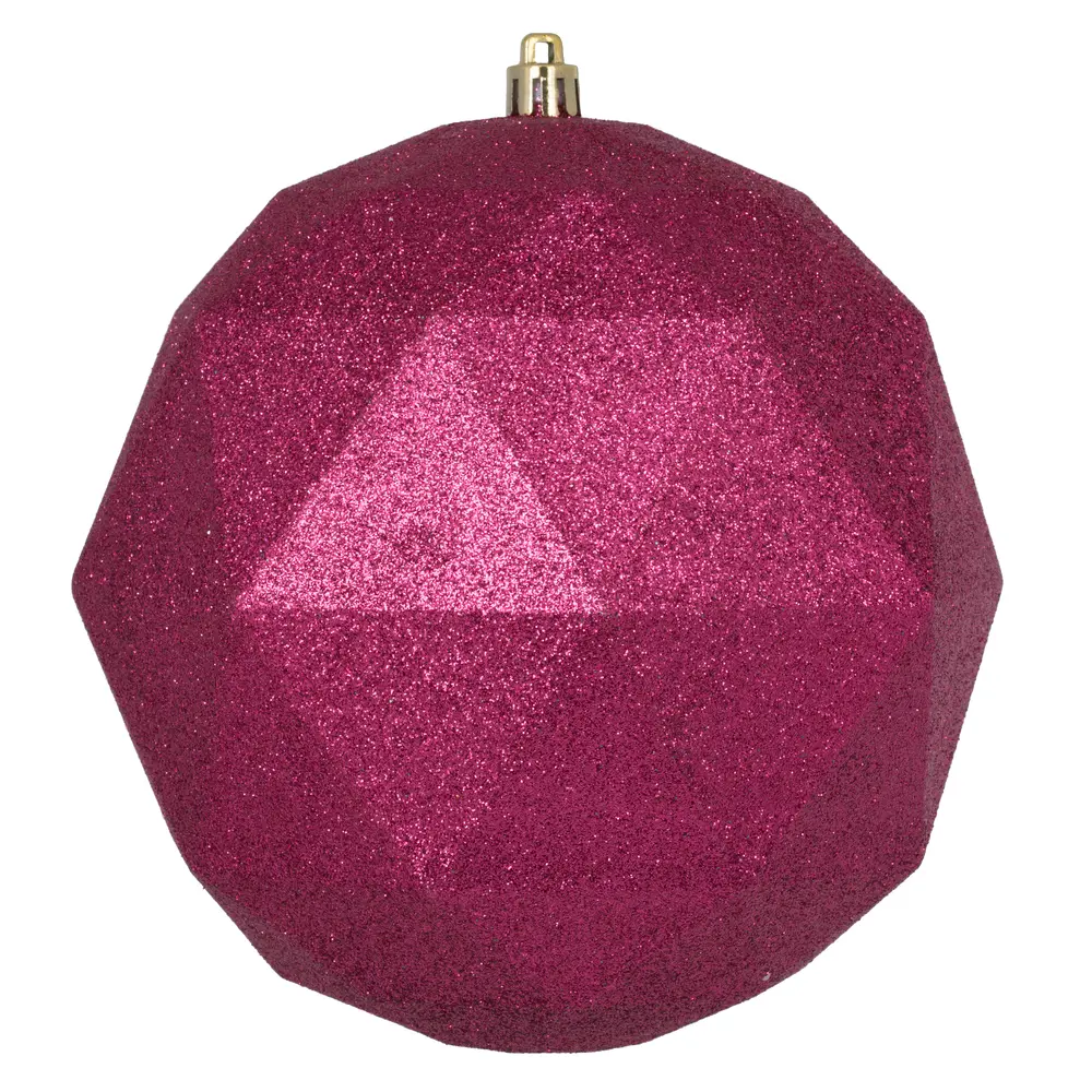 212 MAIN 6 in. Glitter Berry Red Plastic Geometric Ball Ornaments - 4 Per Bagged Pack, Indoor & Outdoor Holiday Christmas Home Decor, All Ages Festive Supplies, Glitter Ornaments