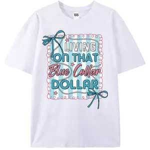 Blue Collar Dollar Shirt, Preppy Western 100% Premium Cotton Heavyweight Graphic Tee Classic Fit Regular T-Shirt Streetwear Cotton Tee Breathable Funny Graphic Men Vacation Outfits