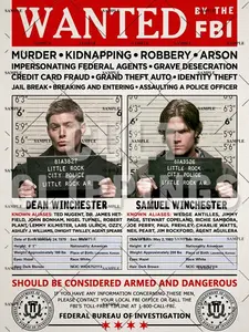 Supernatural Winchester Brothers FBI Wanted Poster Print