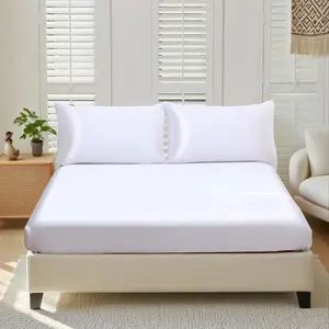 Silk Bedding Set Three-Piece (includes Two Pillowcases), Soft Breathable Deep Pocket Design, Wrinkle-Free Non-Fading Fabric
