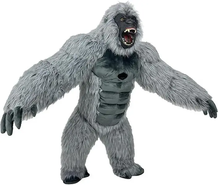 Giant Gray Gorilla Inflatable Costume for Adults - Realistic King Kong Outfit with Fan & Battery for Halloween, Cosplay, Parties & Events
