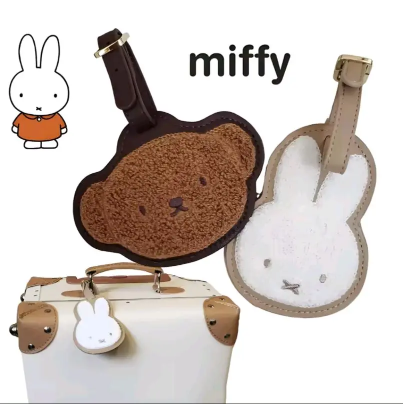 Kawaii Miffyy Rabbit Boris Bear Luggage Tag | Cute Cartoon Anime Embroidered Leather Portable Bag Girl Gift