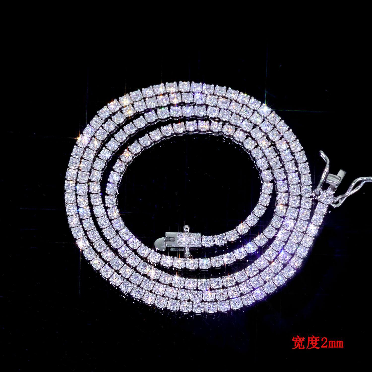 Fast Shipping Hip Hop Iced Out 2/3/4/5mm Moissanite Tennis Chain Men Women 925 Silver Moissanite Tennis Necklace GRA Certificate