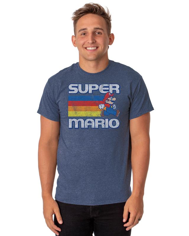 Super Mario T-Shirt Men's Rainbow Trail Distressed Short Sleeve Tee