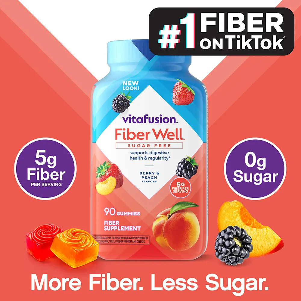Vitafusion Fiber Well Sugar Free Gummies - 5g - Berry & Peach Flavor Fiber Gummies - Supports Digestive Health & Regularity - 90 Gummies Vitafusion Fiber Well Sugar Free Gummies - 5g - Berry & Peach Flavor Fiber Gummies - Supports Digestive Health & Regularity - 90 Gummies