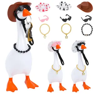 7 Inch Desk Goose Outfits - 9PCS Mini Western Cowboy Hat with Scarf & Sunglasses Funny Magnetic Accessories Set for Porch Goose/Duck Home Office Desktop Decor