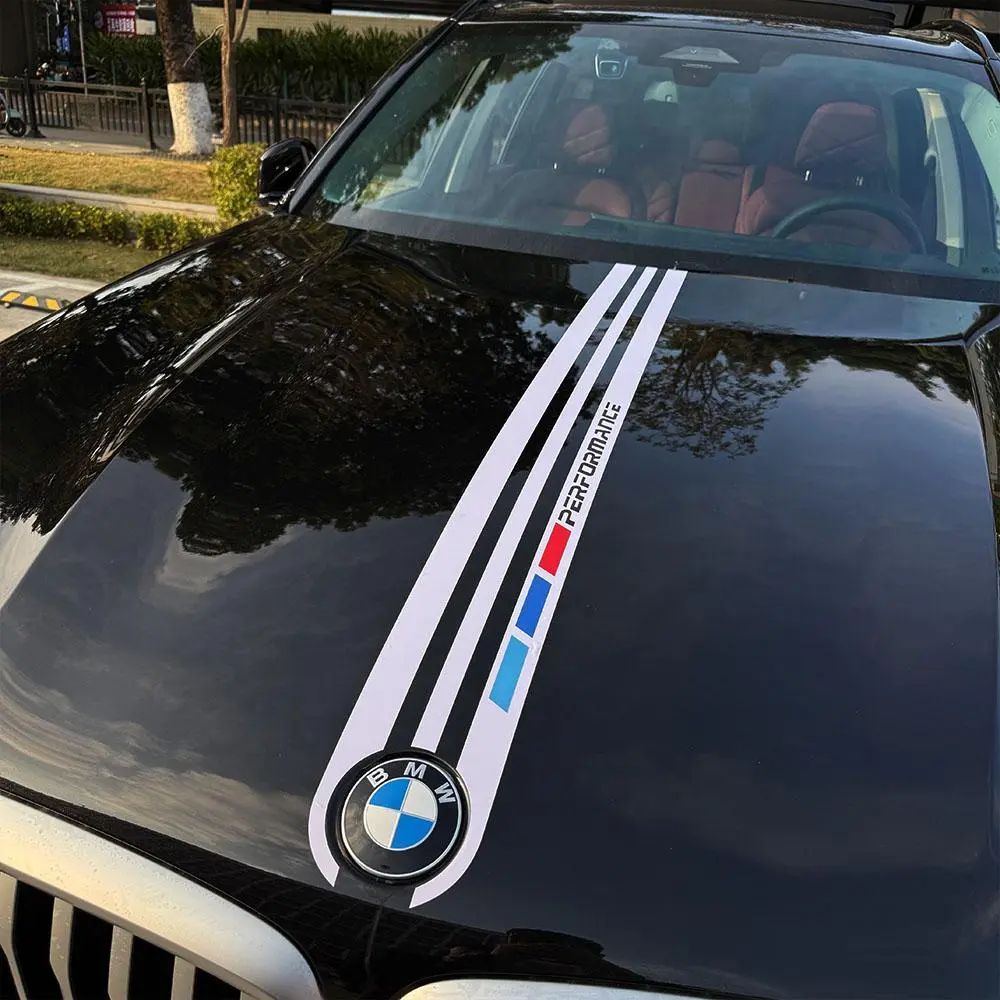 Hugexpen Exclusive BMW Hood Decal for Engine Covers, Sport Style Decorative Sticker, Black/White, Vinyl Film,summervibes Stylish Car Merch Vehicle Exterior Decoration