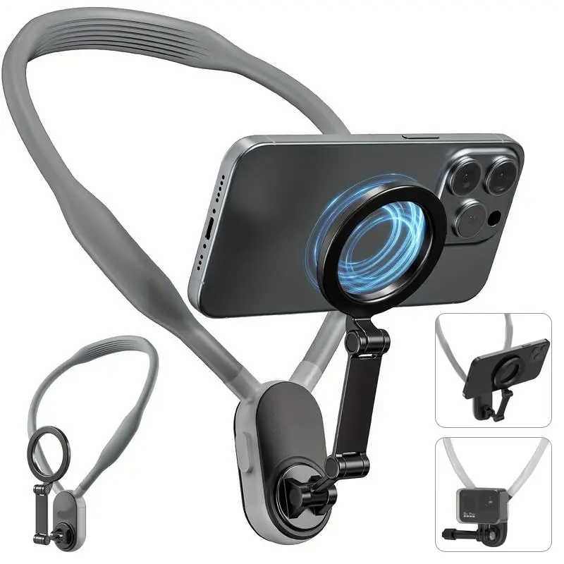 GoPro or Phones Neck Magnetic Mount, First Person Action Camera Mount Compatible All Phone Devices,Recording for iPhone 16 15 14 13 12 & Android Phone