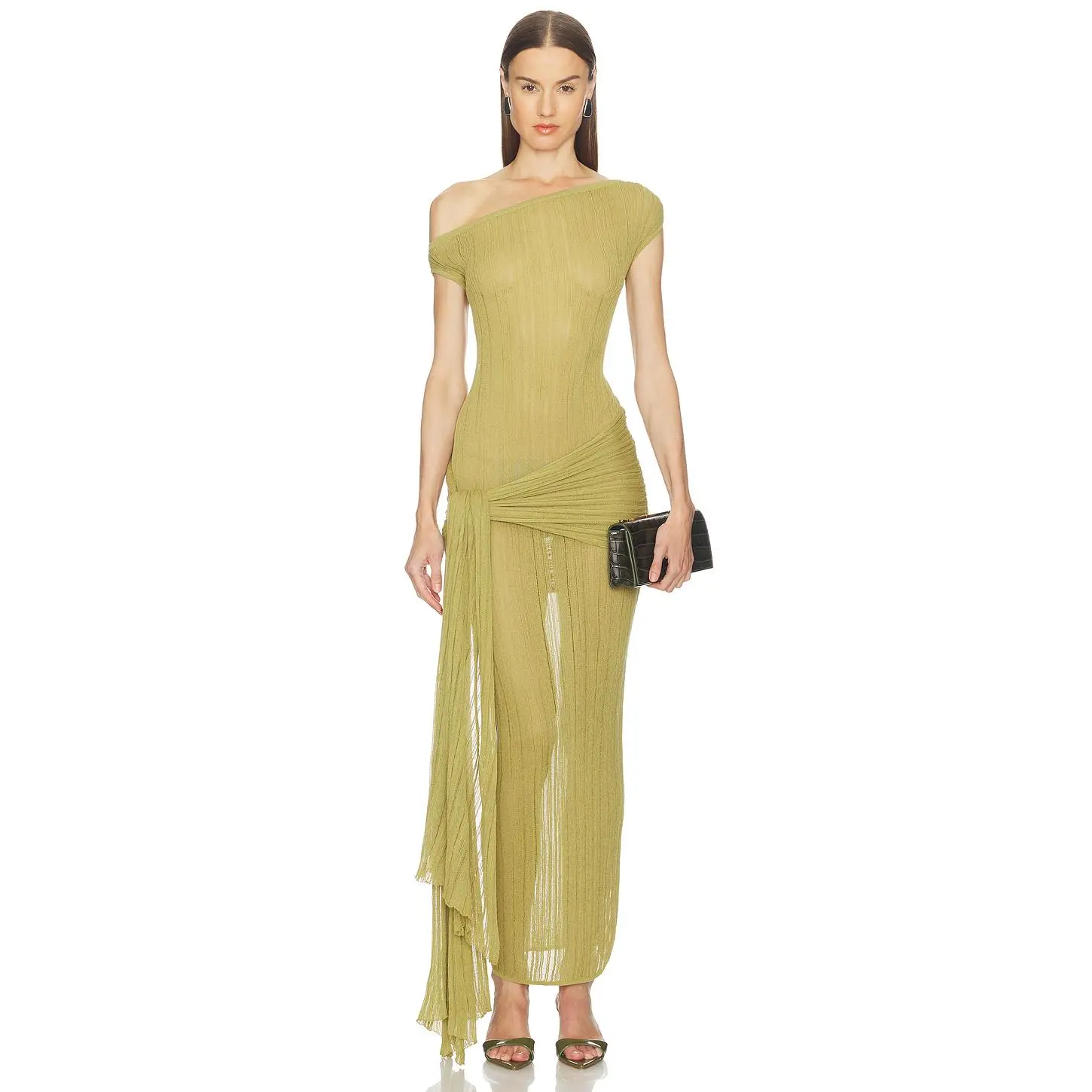 Camila Coelho Callie Sheer Midi Knit Dress in Green