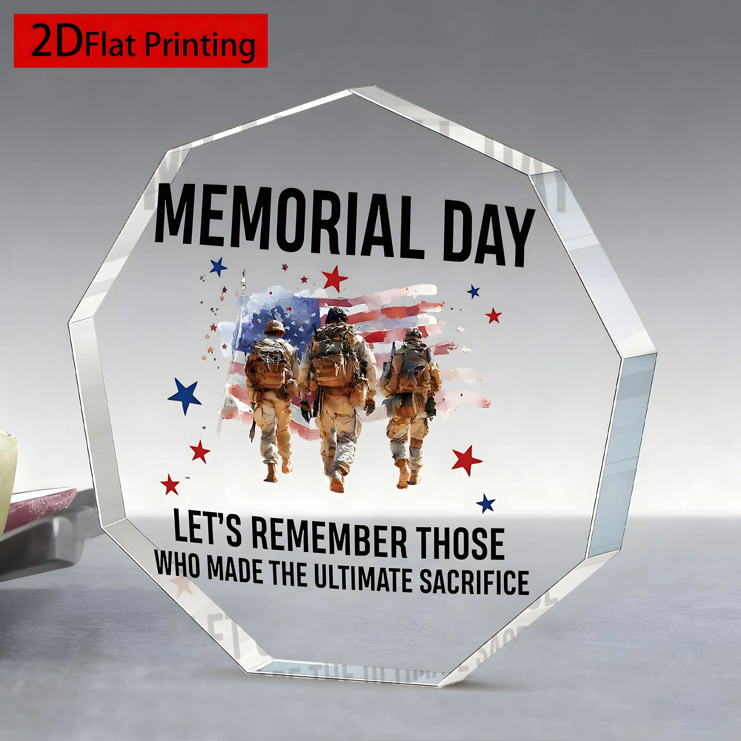 Acrylic Memorial Plaque, Usa Patriot Decor, Veteran Gift, Home Office Desk Ornament, Fallen Heroes Tribute, 2D Flat Design