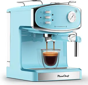 PlumChef Retro-Style Espresso Machine with Milk Frother Coffee Maker ESE Pod Compatible 20-bar Pressure System 54 oz Removable Water Tank for Home Barista