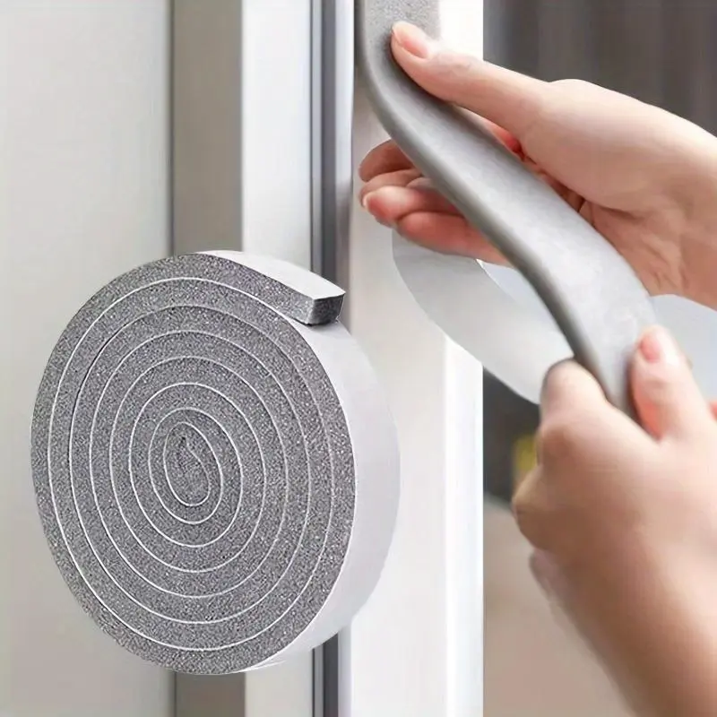 2 Rolls Self-Adhesive Door Seal Foam Strip, 0.59inch x 6.56FT, Noise Reduction, Windproof, Fireproof, Door Draft Blocker Gap Sealing for Glass Doors, Soundproof PU Sponge Weatherstrip for Sliding Windows, Plastic Material