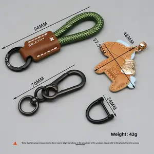 Handmade Leather Pony Keychain with Anti-Loss Lanyard, Keychain for Car Keys