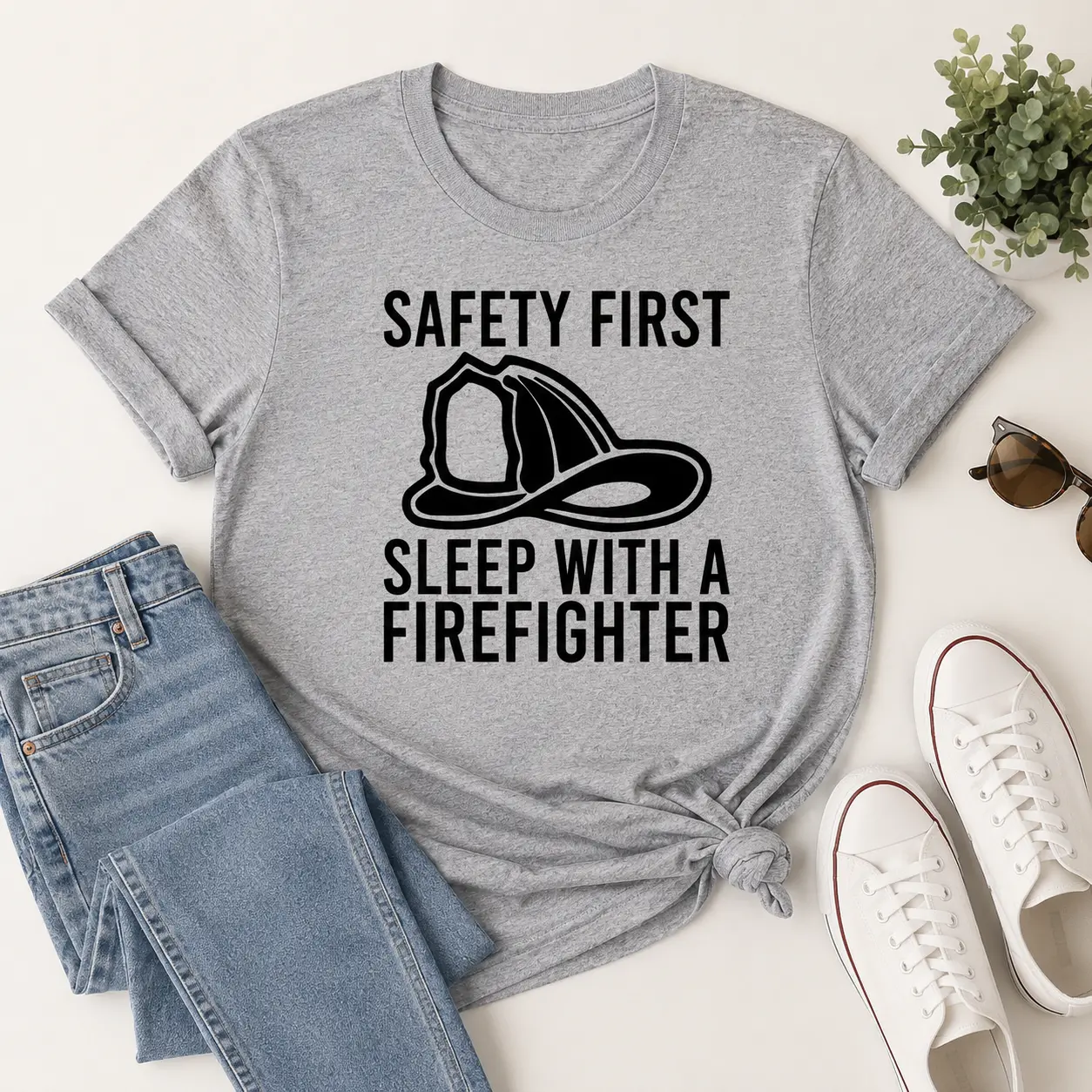 Safety First Sleep With A Firefighter Shirt, Funny Firefighter Wife Tee, Firefighter Girlfriend Gift, First Responder Shirt