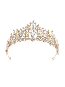 Gold Crystal Wedding Tiara Rhinestone Bridal Crown Jewelry Accessories Floral Fashion Elegant Birthday Headwear