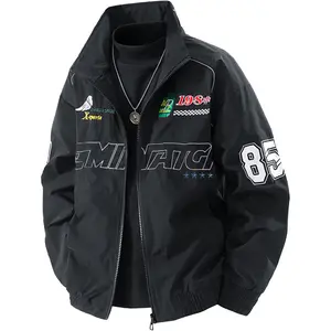 Men's Casual Stand Collar Embroidered Sports Jacket, Suitable for Outdoor Street Wear and Sports
