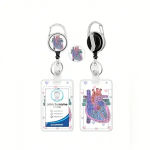 Heart Badge Reel Stand Extensible with Nurse ID Clip, Care Name Tag Card Holder, Medical Assistant Work Office Crocodile Clips Accessories