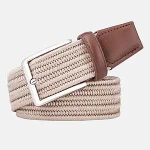 SAM Braided Belt – Italian Full Grain Leather, Brass Buckle, Off White/Navy with Silver Buckle