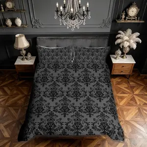 Vintage Black Duvet Cover Set Queen Size,Gothic Style Damask Lace Pattern Reversible Cover Set (NO Comforter),Bohemian Victorian Baroque Floral Soft Comforter Cover for Dorm Room, Zipper