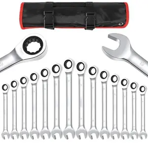 【GARVEE】14 Pieces Ratcheting Wrench Set with Fixed Head Combination Wrenches, Metric 6-19mm, Chrome Vanadium Steel, Storage Bag Included