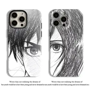 Attack on Titan Eren & Mikasa Sketch Style Couple Phone Case Set - 2Pcs Manga Art Eyes Design | AOT Anime Cover iPhone16promax15 14 13 12 11