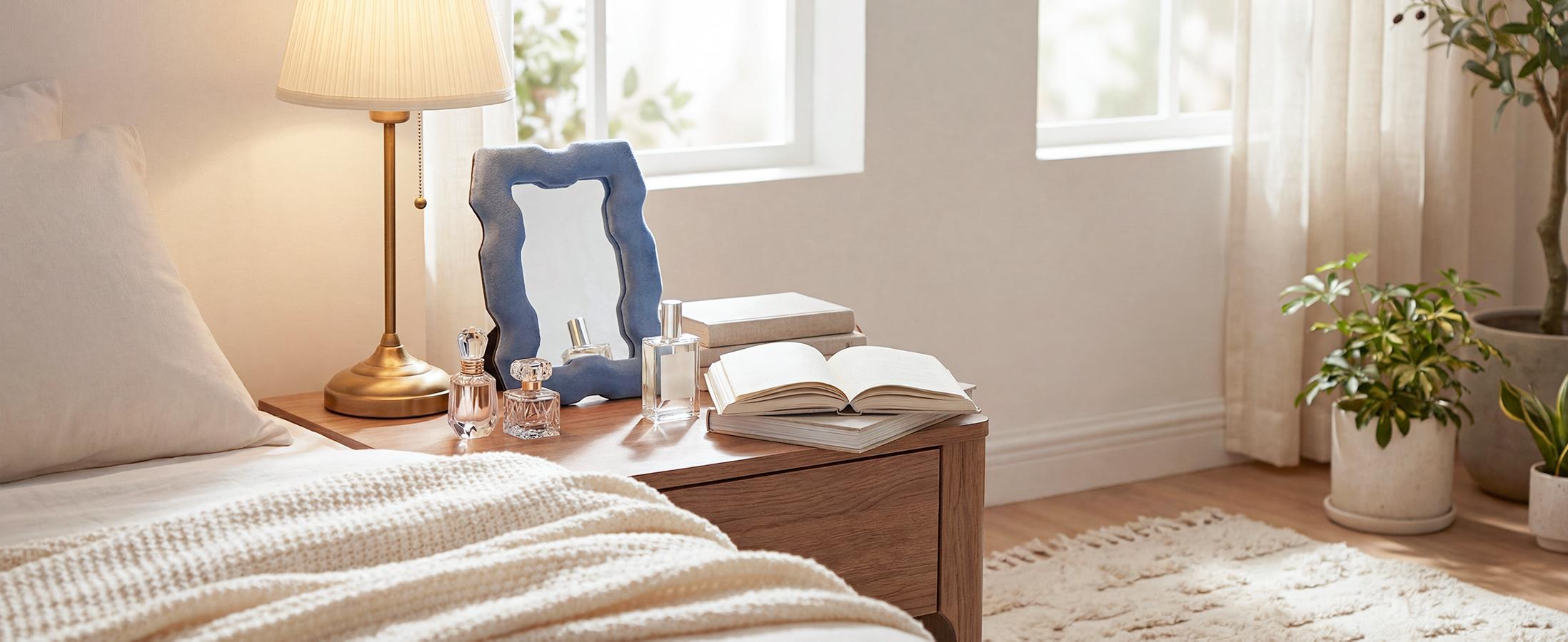 Chic Irregular Wavy Mirror –Modern Blue Decorative Mirror Decor for Vanity, Office & Living Room