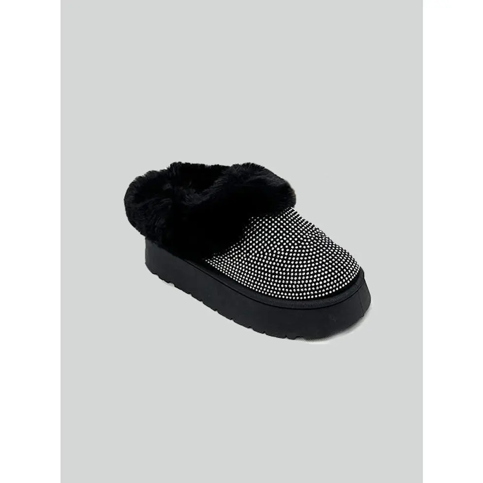 Embellished Faux Fur Platform Booties - Stylish Footwear with Faux Fur Detailing & Eye-Catching Embellishments for Women - Girl
