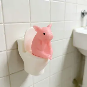 3/1pcs cute toilet sitting pig Cute Animal Design PVC bathroom decorative desktop or wall-hung home office desktop living room display home decoration bathroom accessories figurine statue decoration