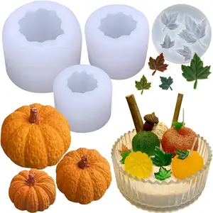 4-piece pumpkin candle mold set, including 3 pumpkin molds and 1 leaf mold, for epoxy resin casting, suitable for Halloween, DIY art gifts, home decoration